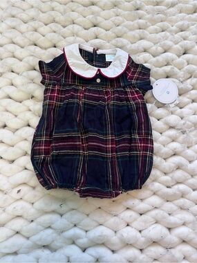 Edgehill Collection Navy Plaid Baby One-Piece with White Peter Pan Collar